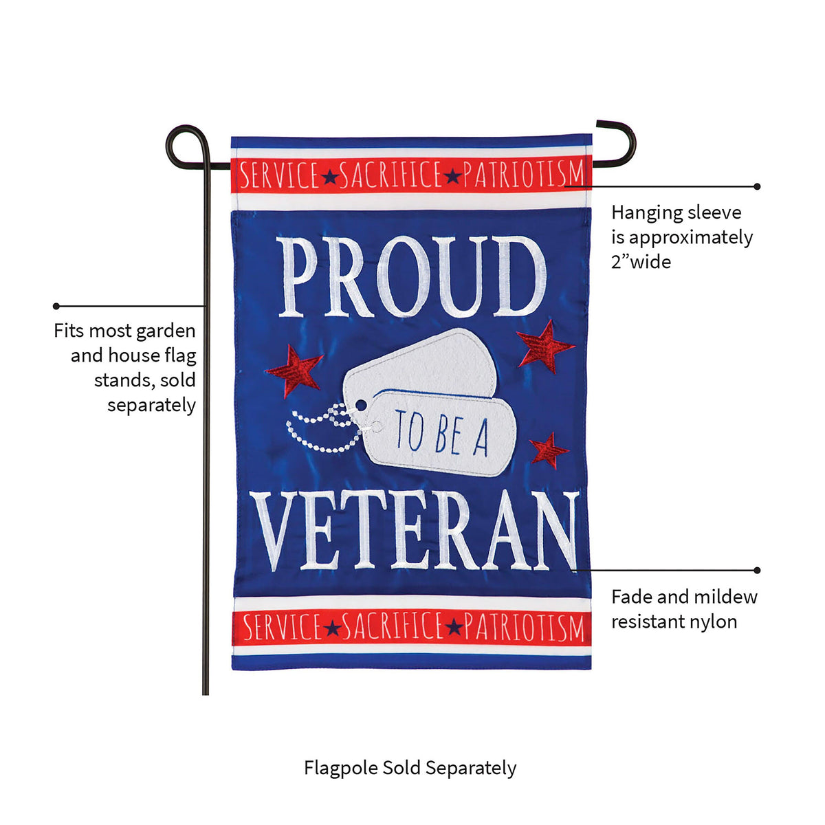 Proud Veteran Garden Applique Flag