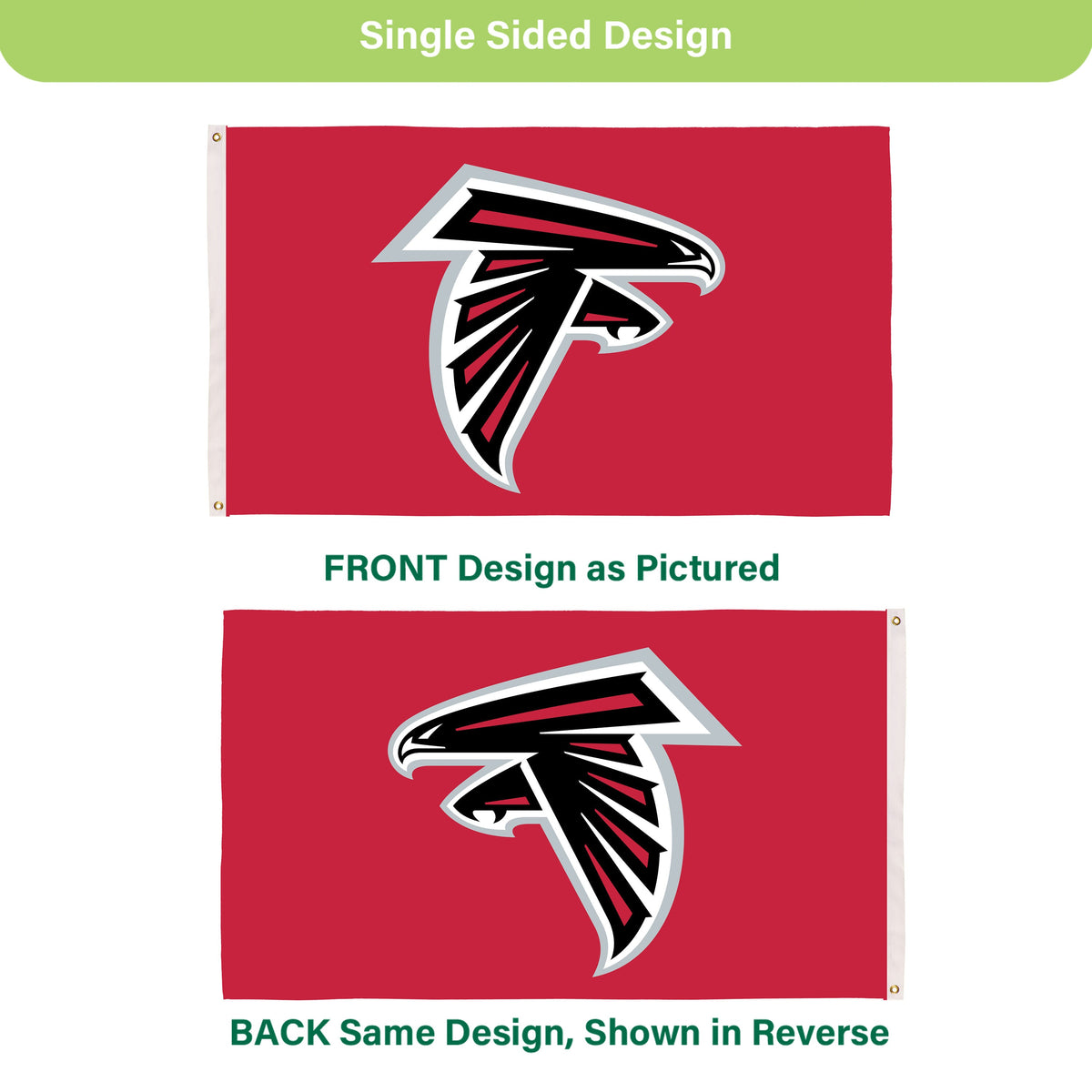 Atlanta Falcons Single Sided Flag w/ 2 Grommets, 3'x5'