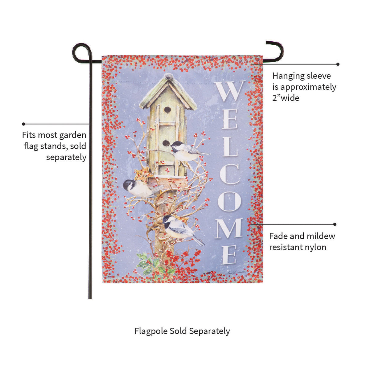 Chickadee Dee Dee's Suede Garden Flag