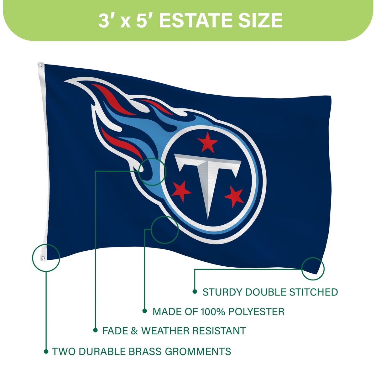 Tennessee Titans Single Sided Flag w/ 2 Grommets, 3'x5'