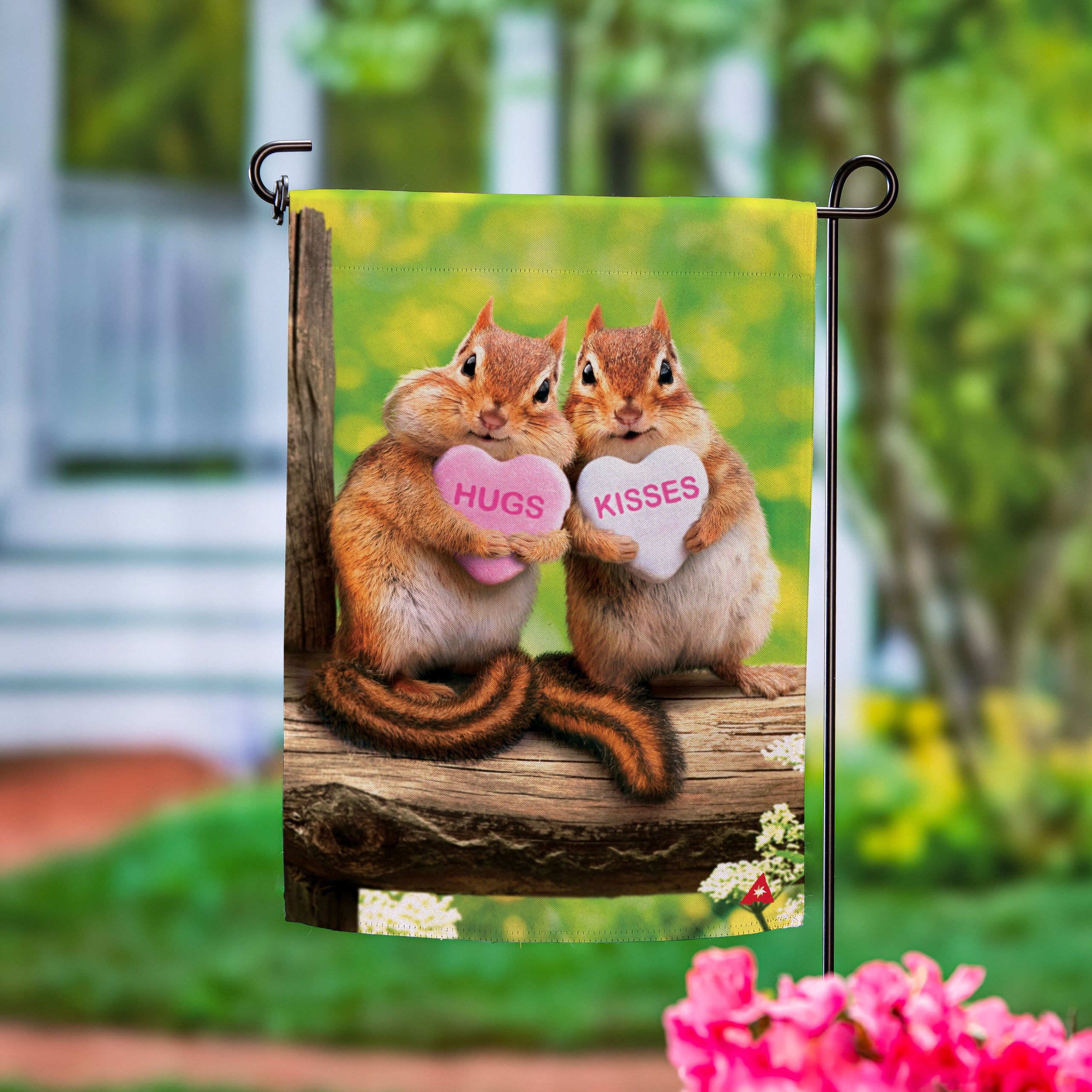 Valentine Chipmunks Suede Garden Flag