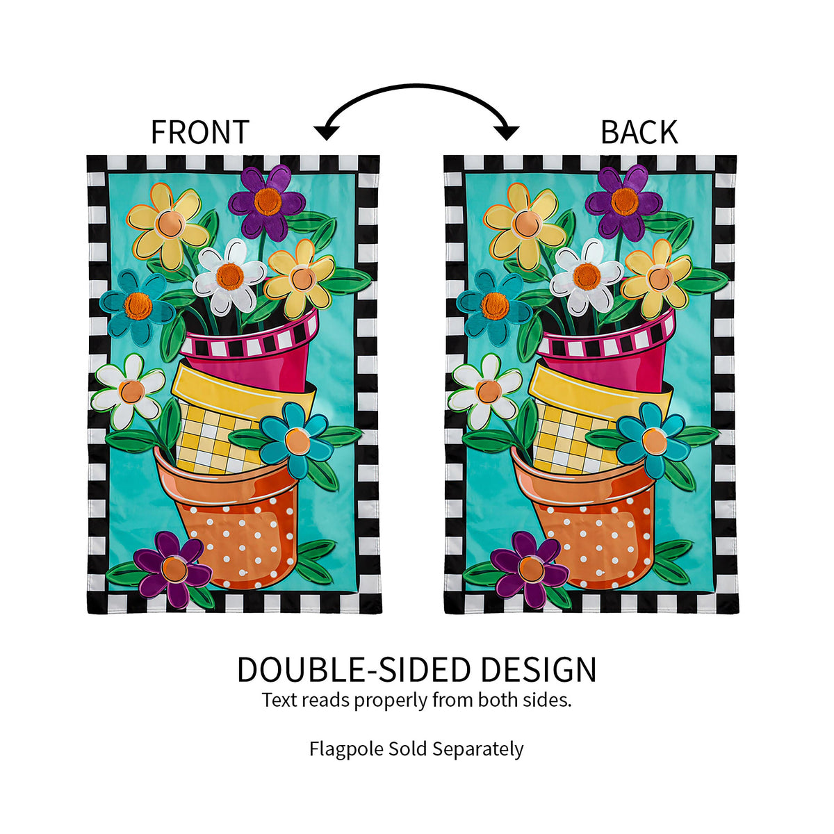 Stacked Spring Flower Pots House Applique Flag