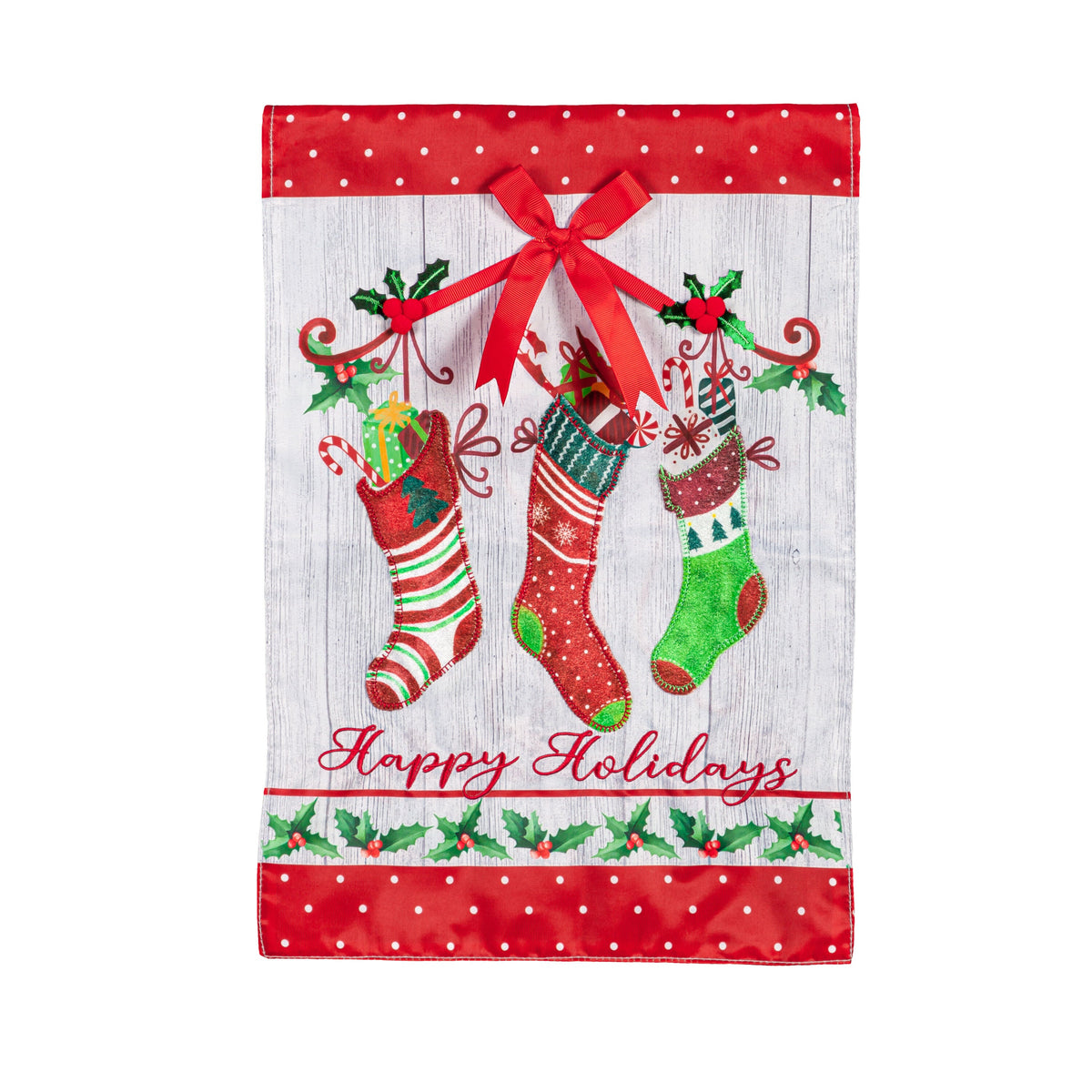 Happy Holidays Stocking Applique Garden Flag