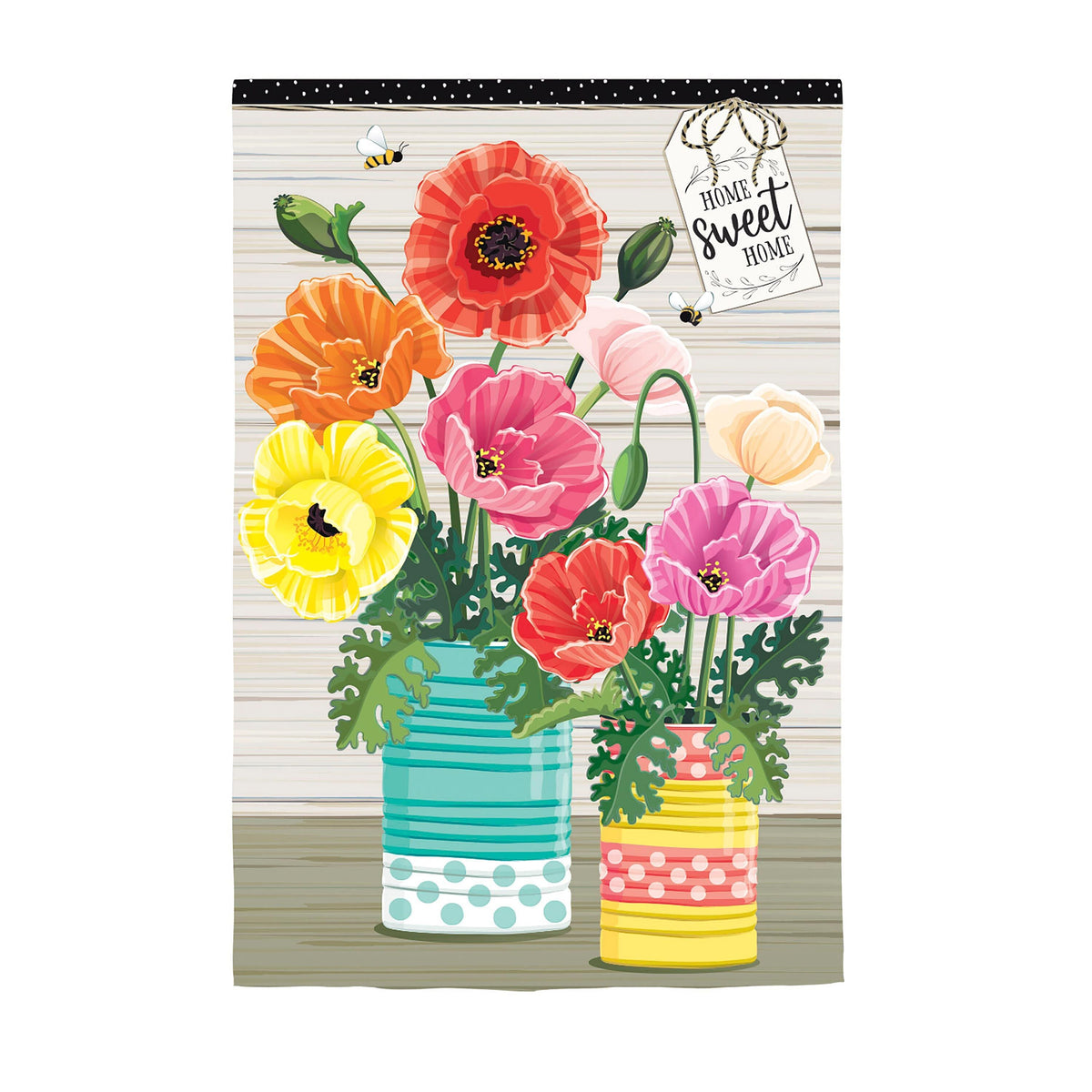 Poppies and Painted Cans Applique House Flag