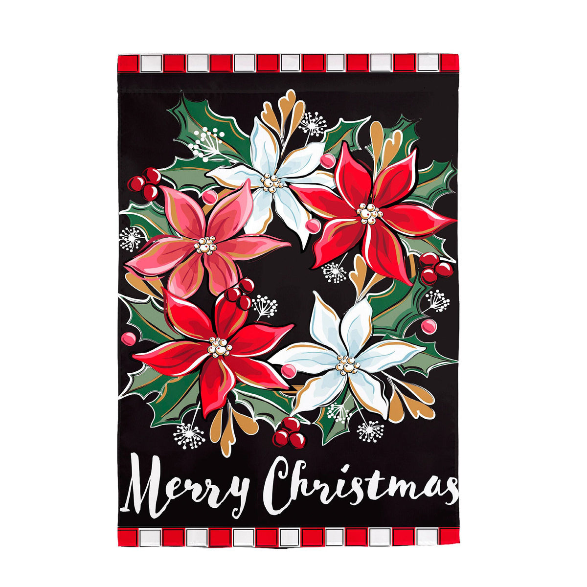 Poinsettia Wreath Applique Garden Flag