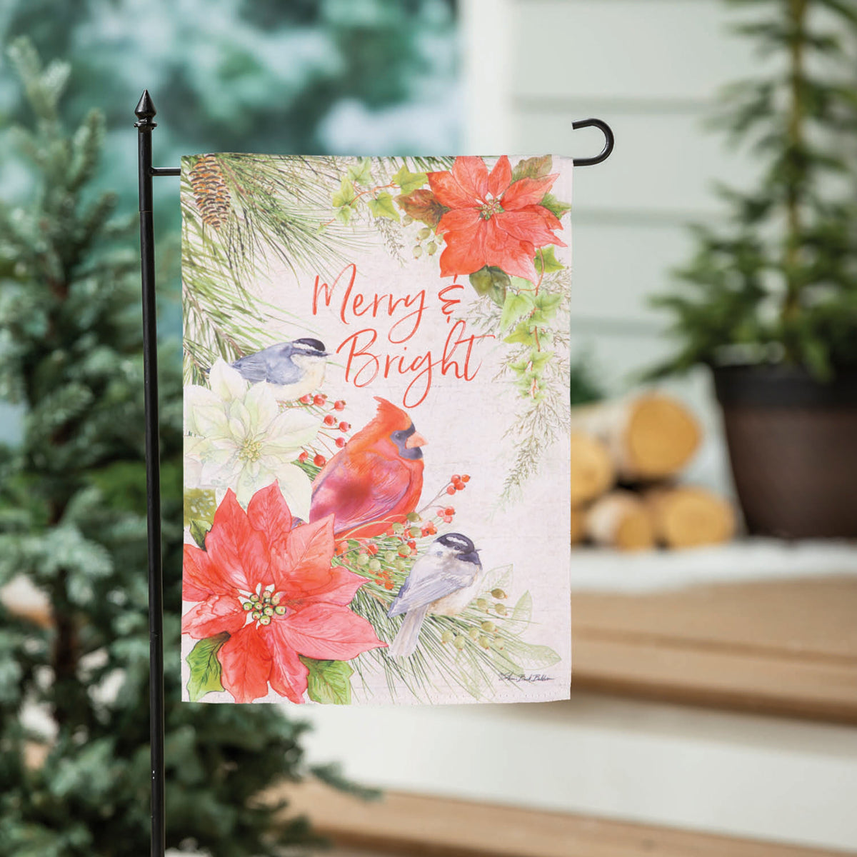 Merry and Bright Cardinal Suede Garden Flag