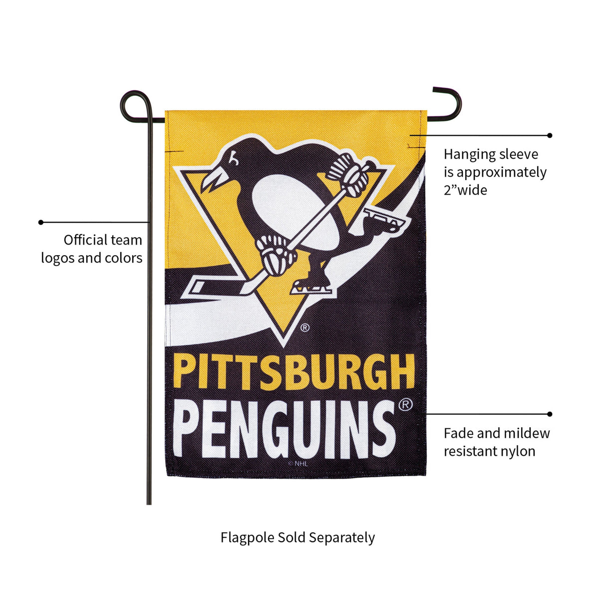 NHL Hockey Burlap Garden Flag, Pittsburgh Penguins