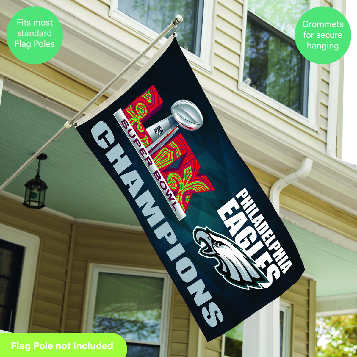 Philadelphia Eagles Super Bowl 59 Champions Single Sided Flag w/ 2 Grommets, 3'x5' Estate Size