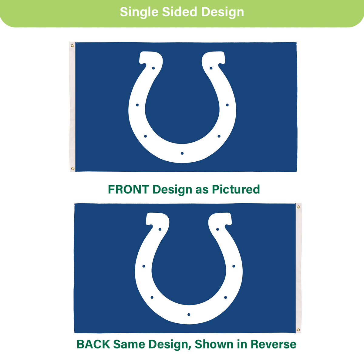 Indianapolis Colts Single Sided Flag w/ 2 Grommets, 3'x5'