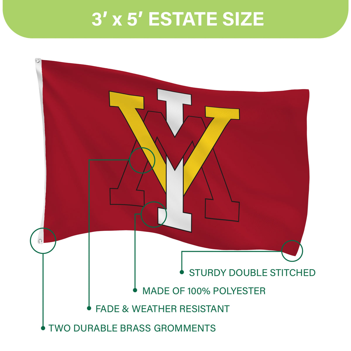 Virginia Military Institute (VMI) Single Sided Flag w/ 2 Grommets, 3'x5'