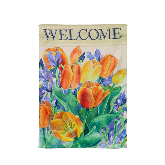 Tulip Garden Welcome Suede Garden Flag