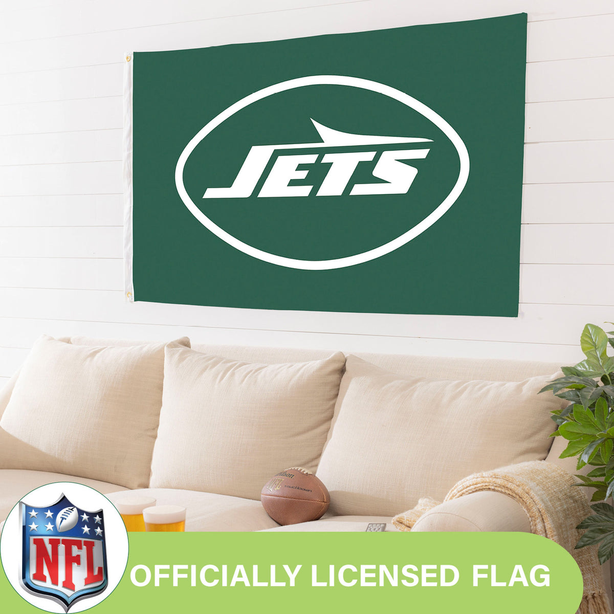 New York Jets Single Sided Flag w/ 2 Grommets, 3'x5'
