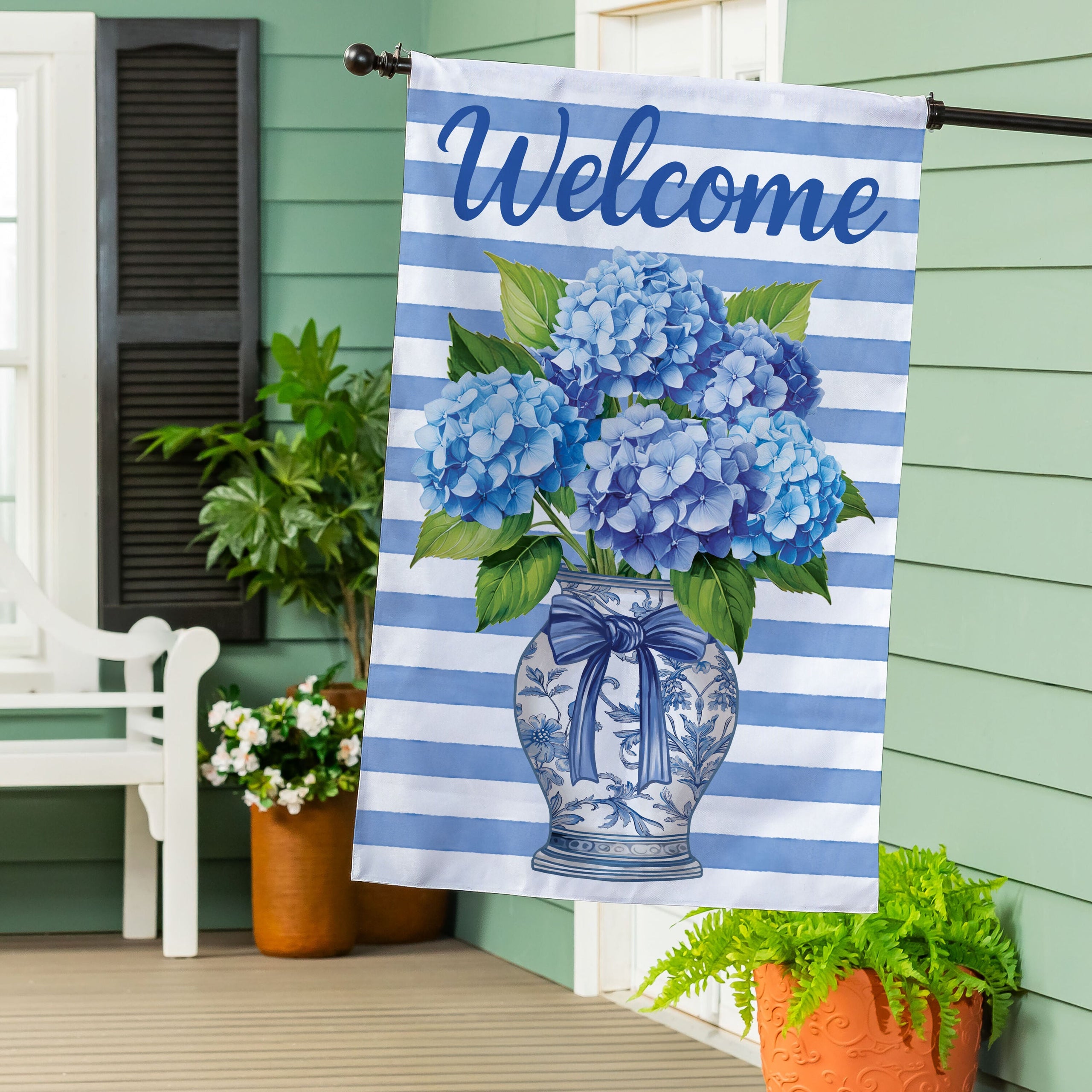 Hydrangea Vase Burlap House Flag