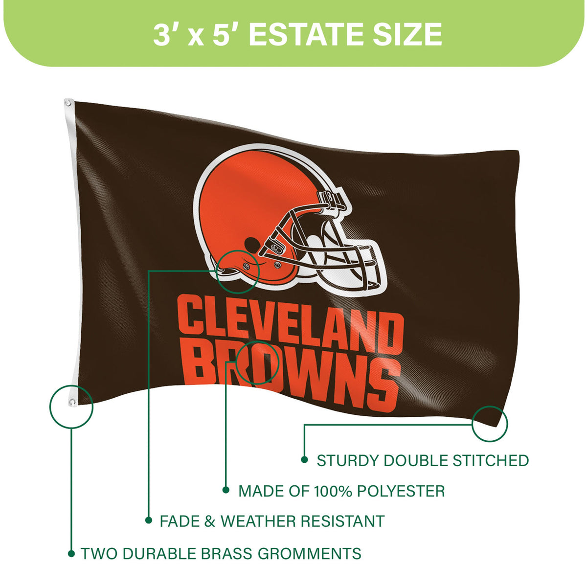 Cleveland Browns Single Sided Flag w/ 2 Grommets, 3'x5'