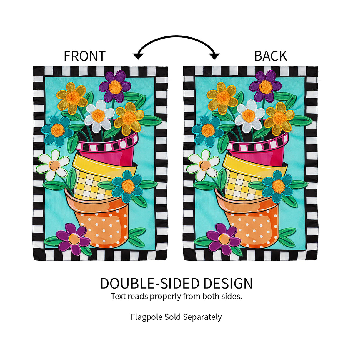Stacked Spring Flower Pots Garden Applique Flag
