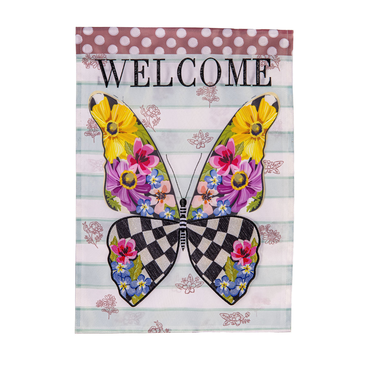 Courtly Check Butterfly Applique Garden Flag
