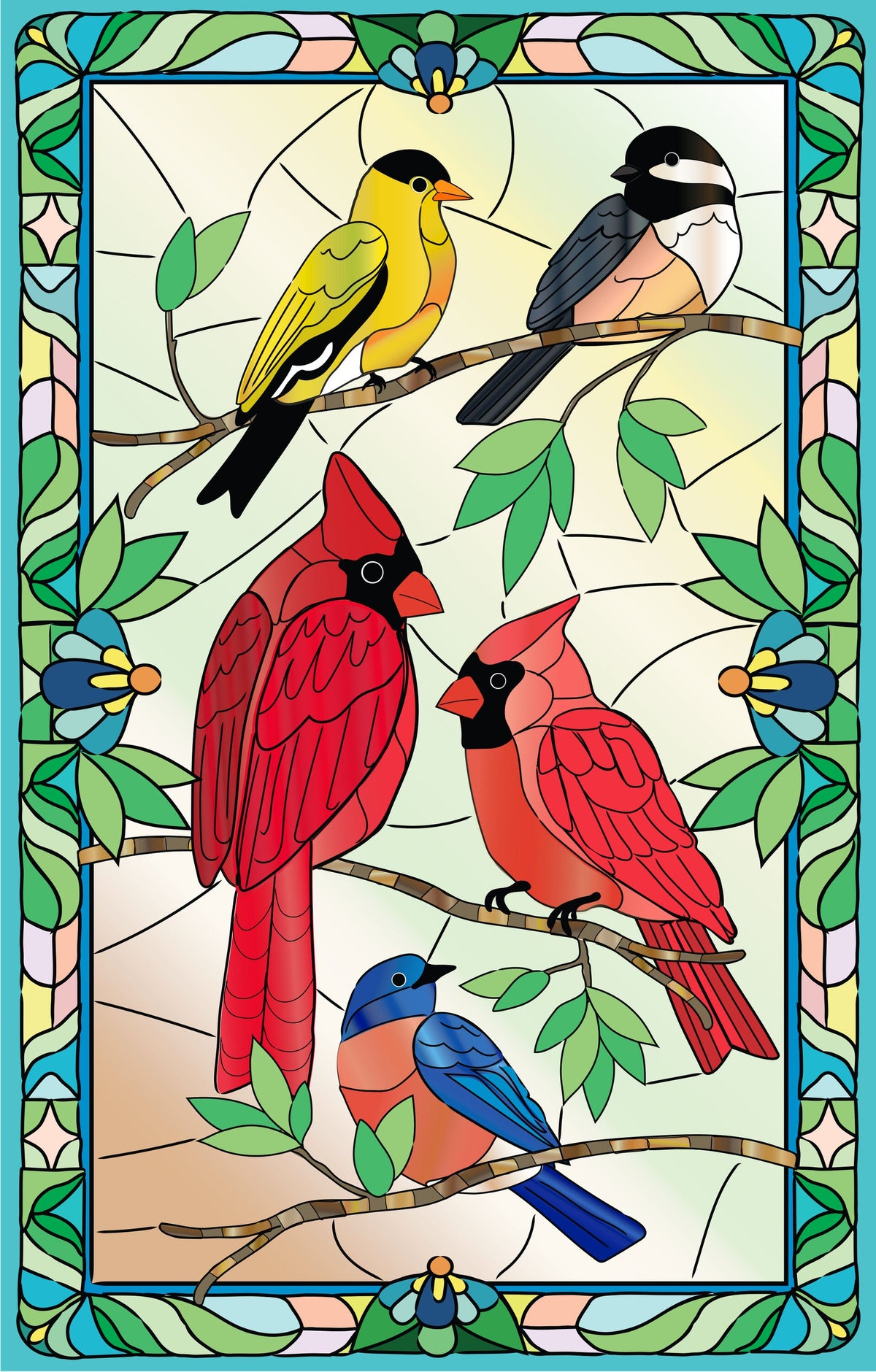 Stained Glass Songbirds Applique Garden Flag