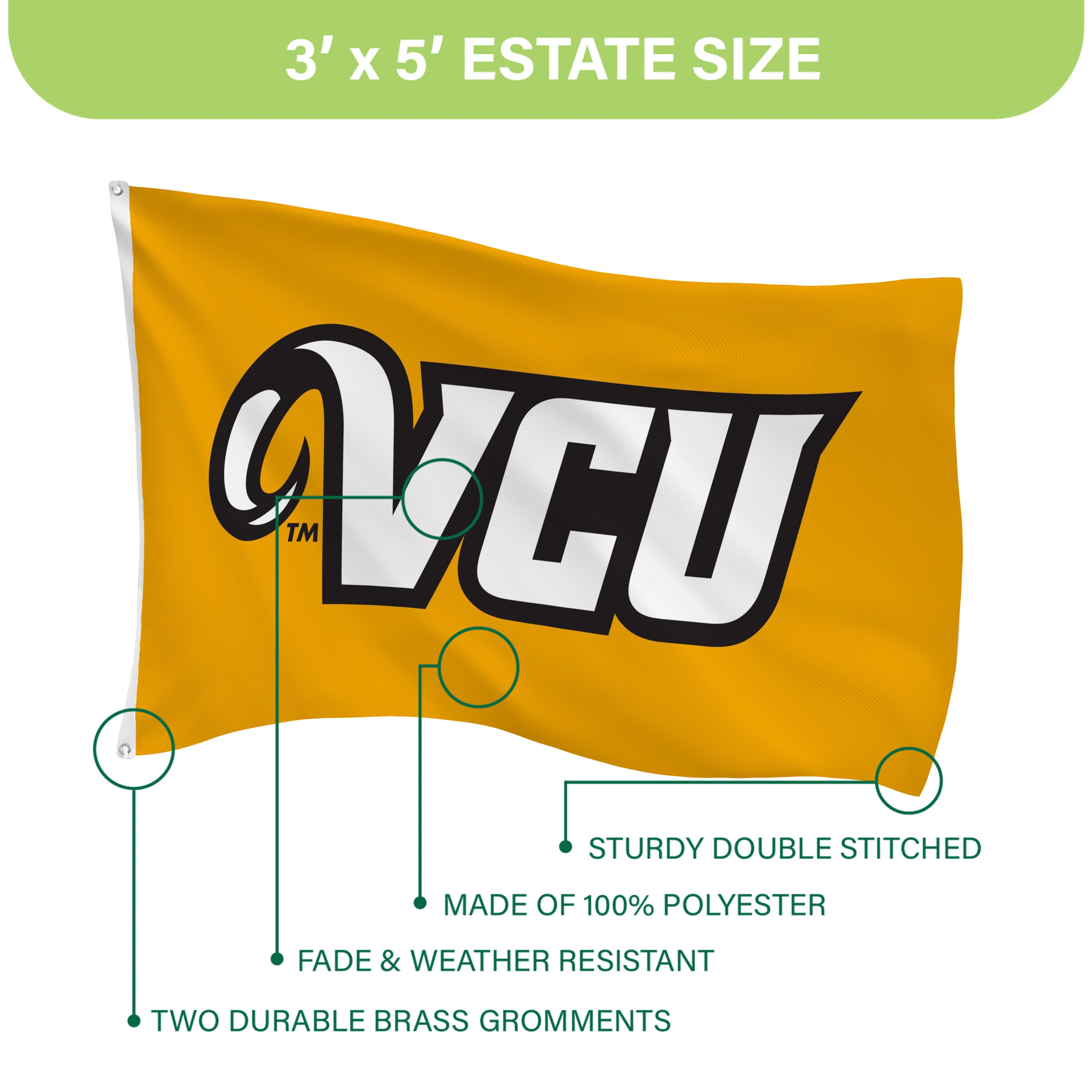 Virginia Commonwealth University (VCU) Single Sided Flag w/ 2 Grommets, 3'x5'