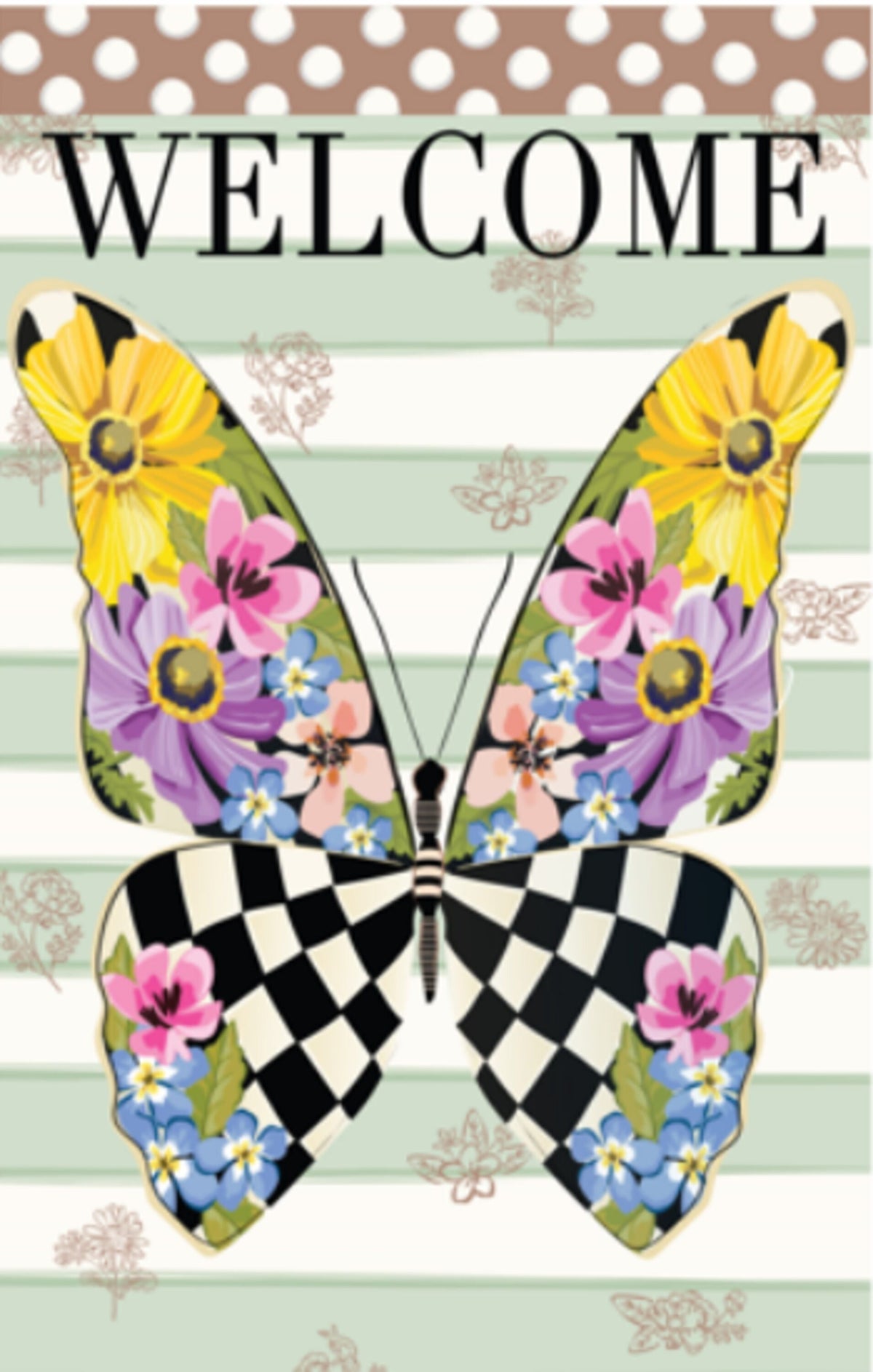 Courtly Check Butterfly Applique Garden Flag