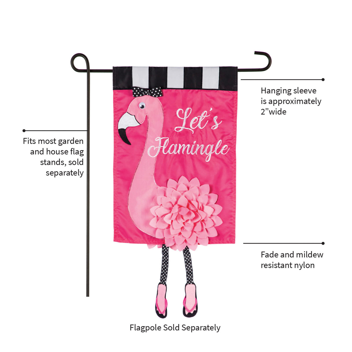 Let's Flamingle Garden Applique Flag