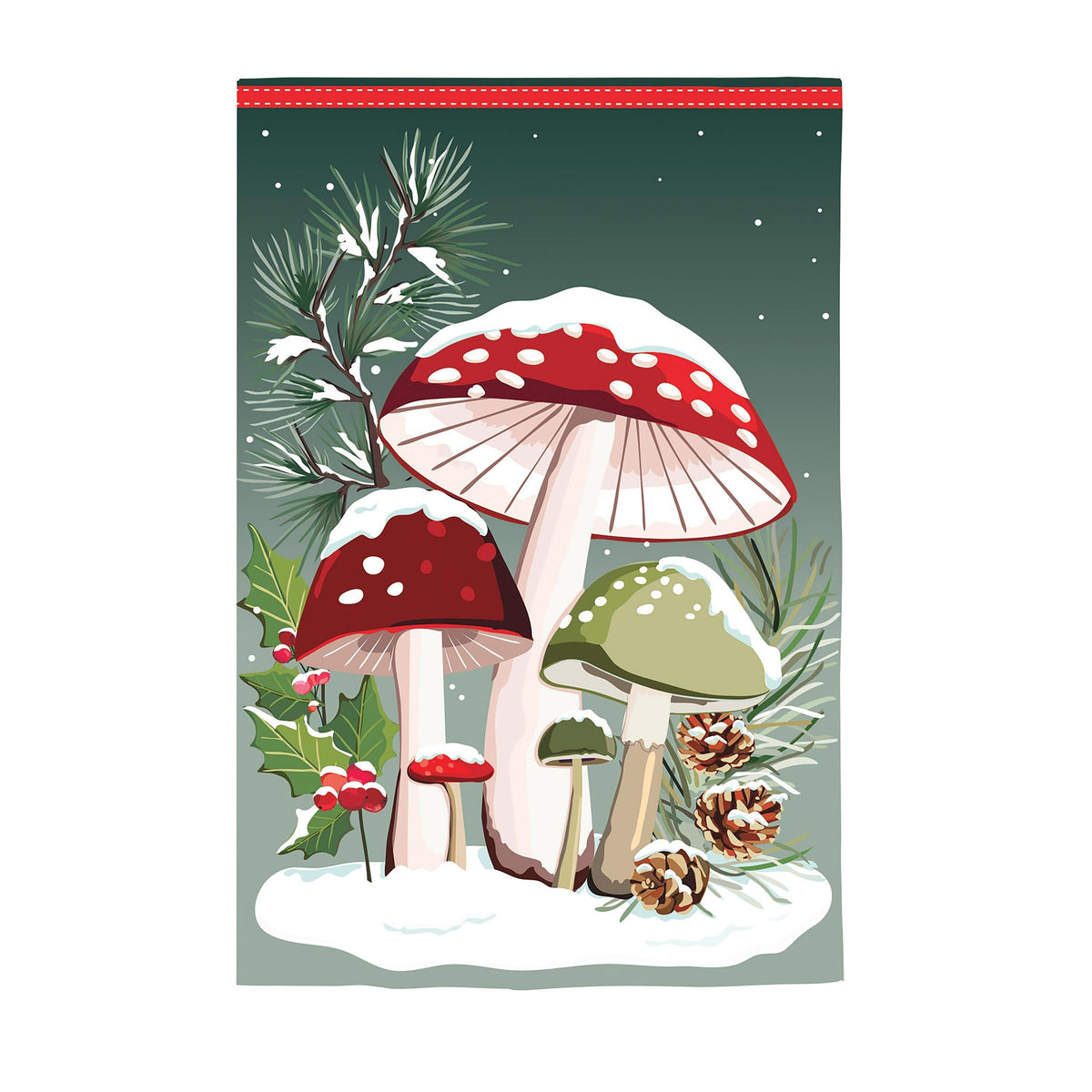 Woodland Winter Mushroom Applique House Flag