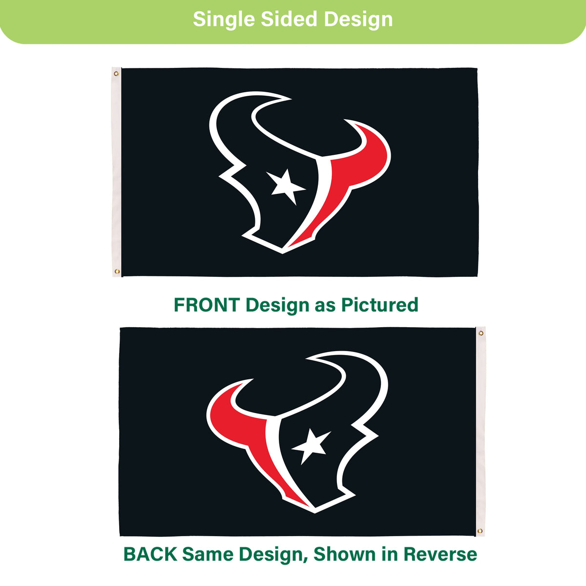 Houston Texans Single Sided Flag w/ 2 Grommets, 3'x5'