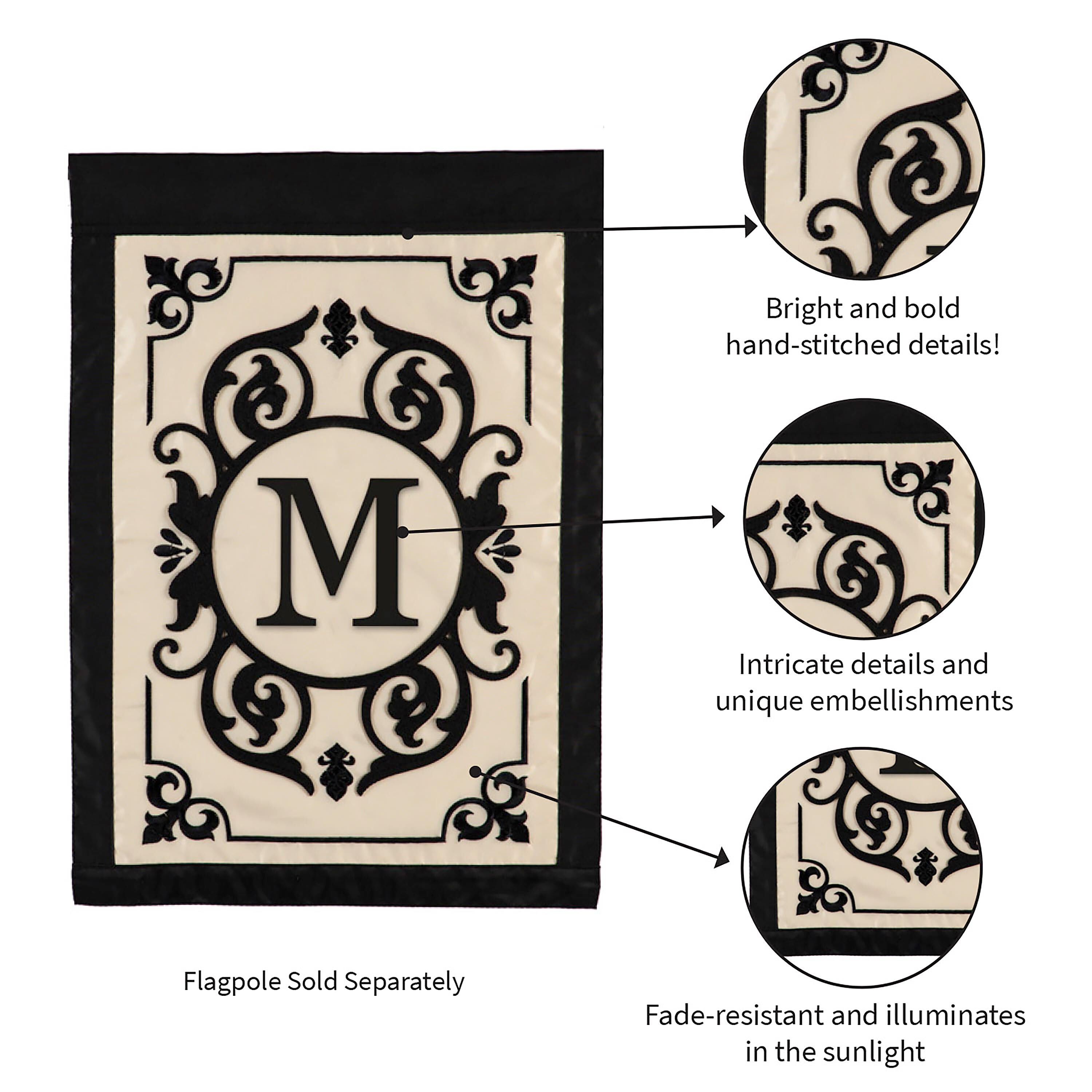 Cambridge Monogram Garden Applique Flag, Letter M
