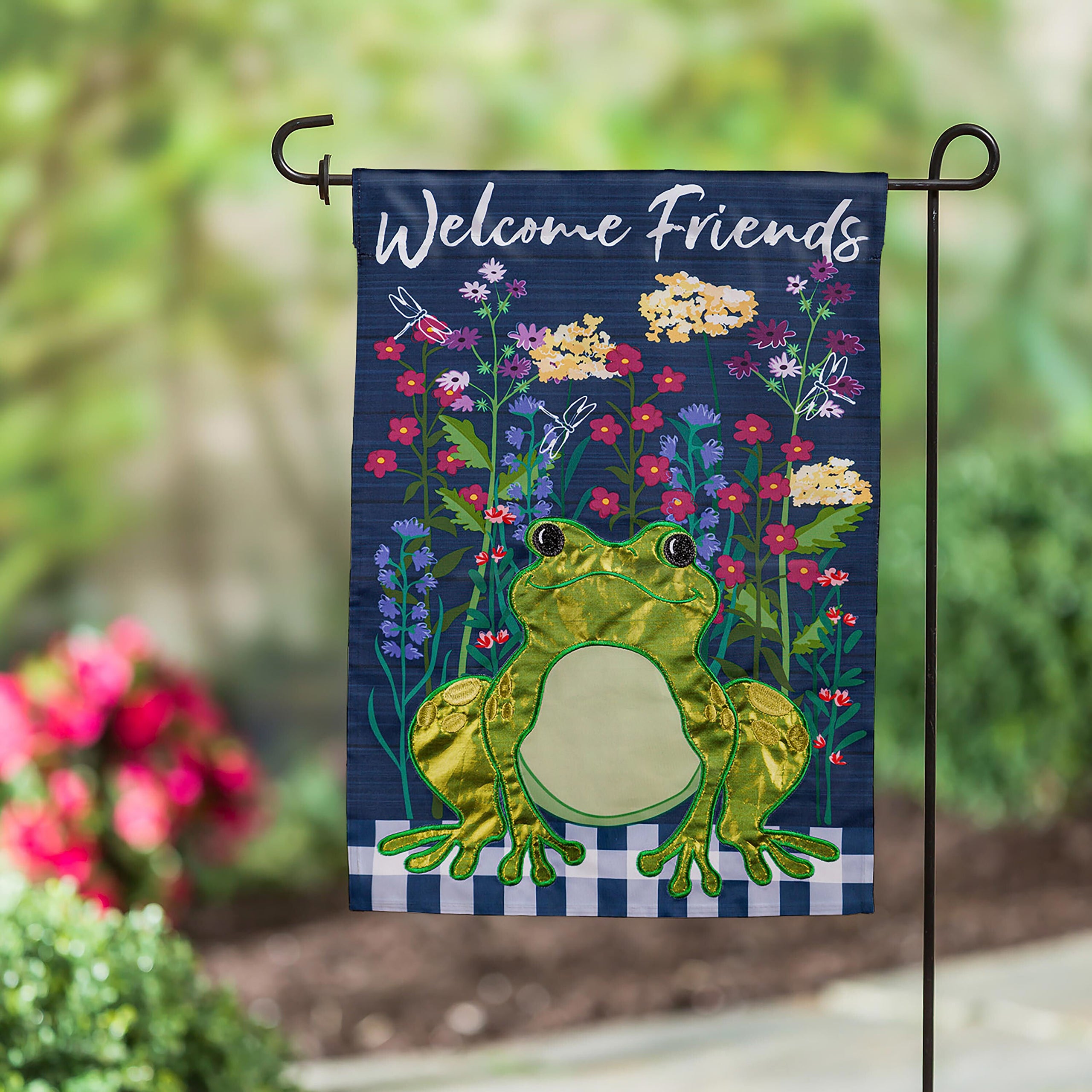 Whimsical Frog Garden Applique Flag