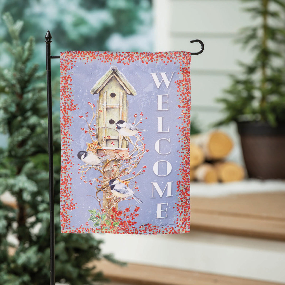 Chickadee Dee Dee's Suede Garden Flag