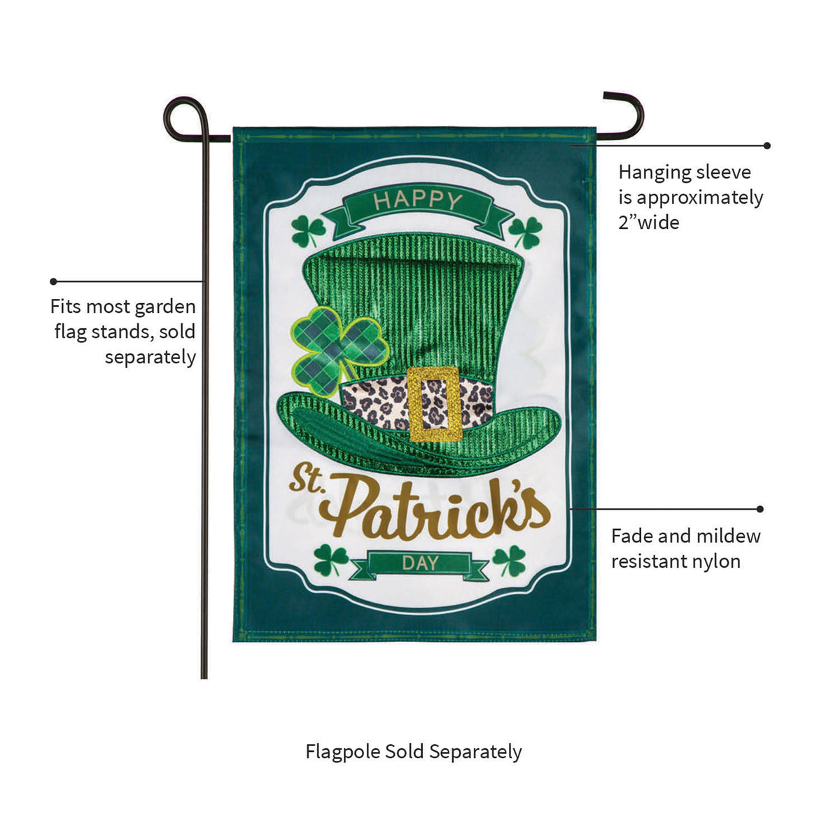 St. Patrick's Day Top Hat Applique Garden Flag