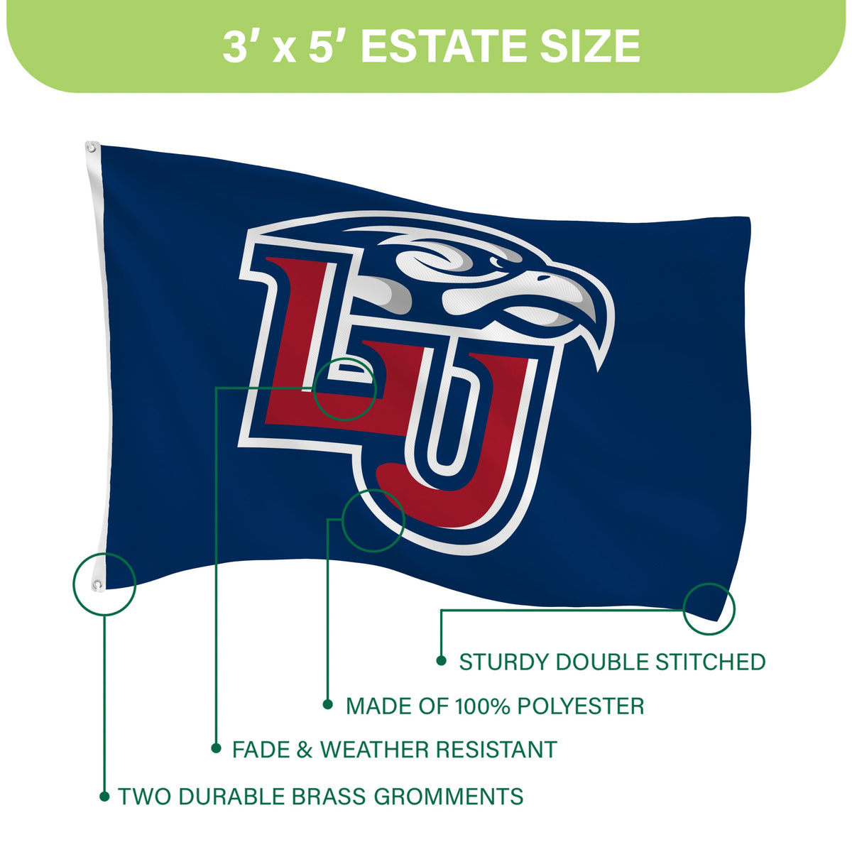 Liberty University Single Sided Flag w/ 2 Grommets, 3'x5'