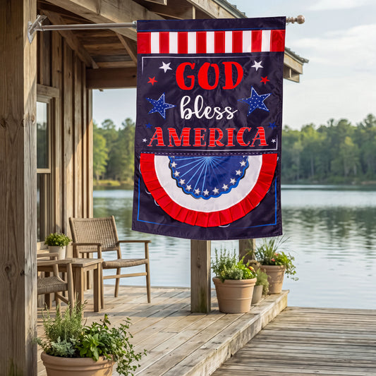 Patriotic God Bless America Applique House Flag