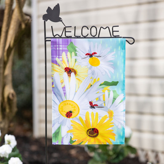 Daisy and Ladybug Field Garden Burlap Flag