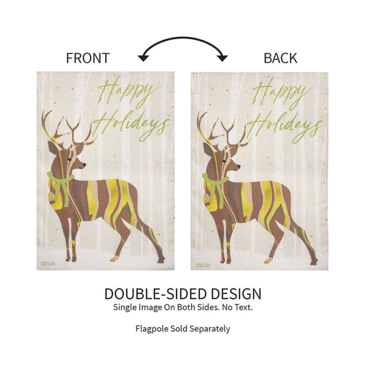 Happy Holidays Deer Burlap Garden Flag