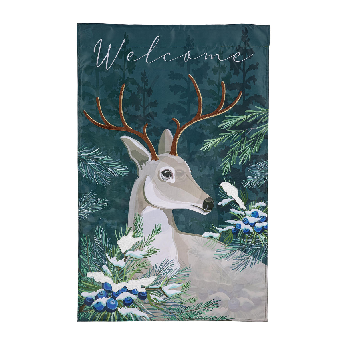 Woodland Deer Welcome Applique House Flag