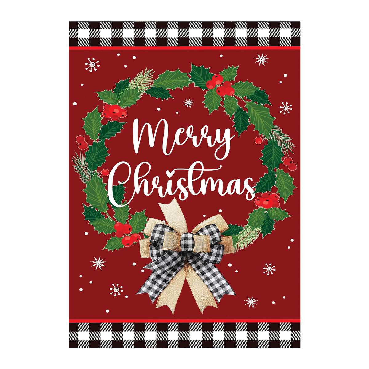 Merry Christmas Wreath Applique Garden Flag