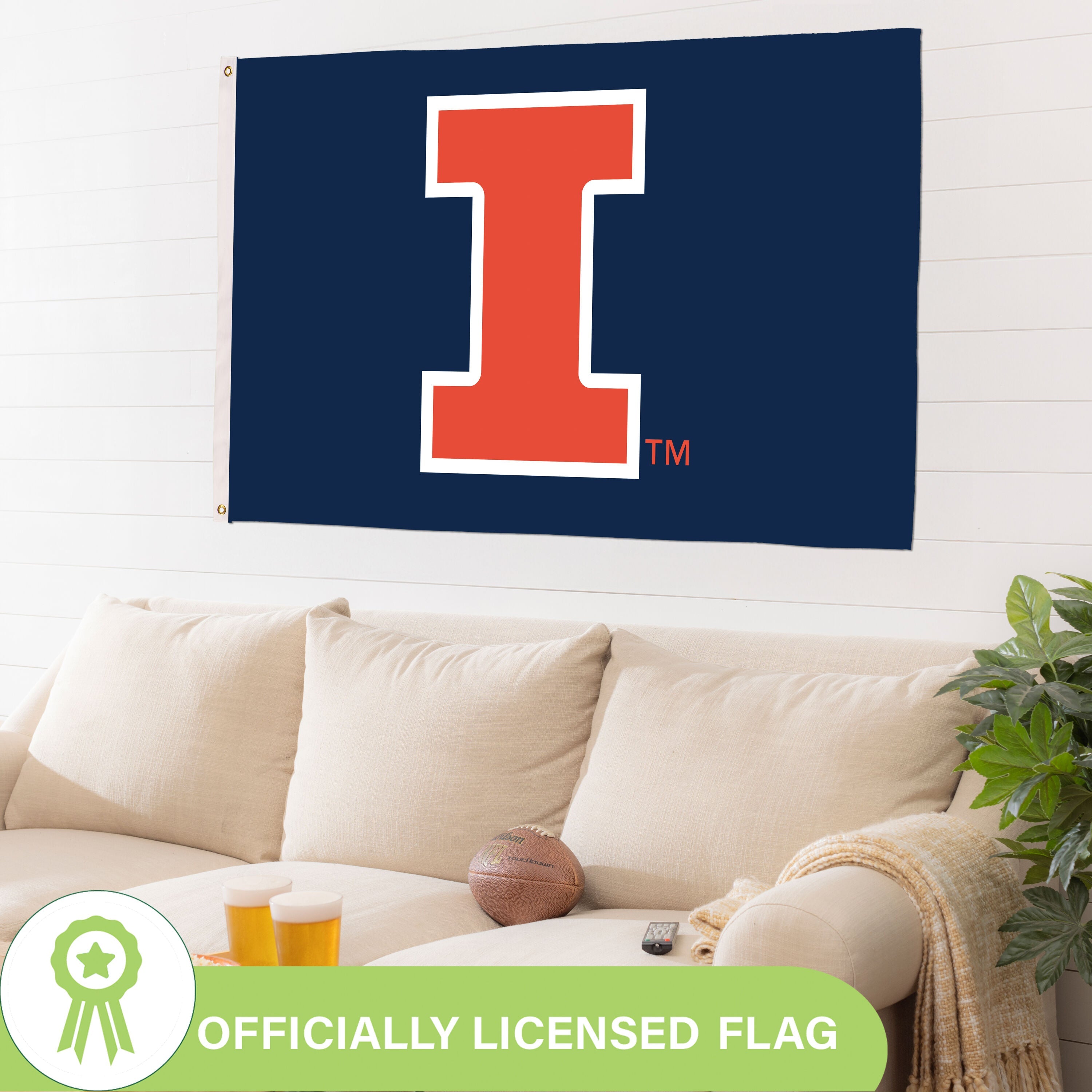 University of Illinois Single Sided Flag w/ 2 Grommets, 3'x5'
