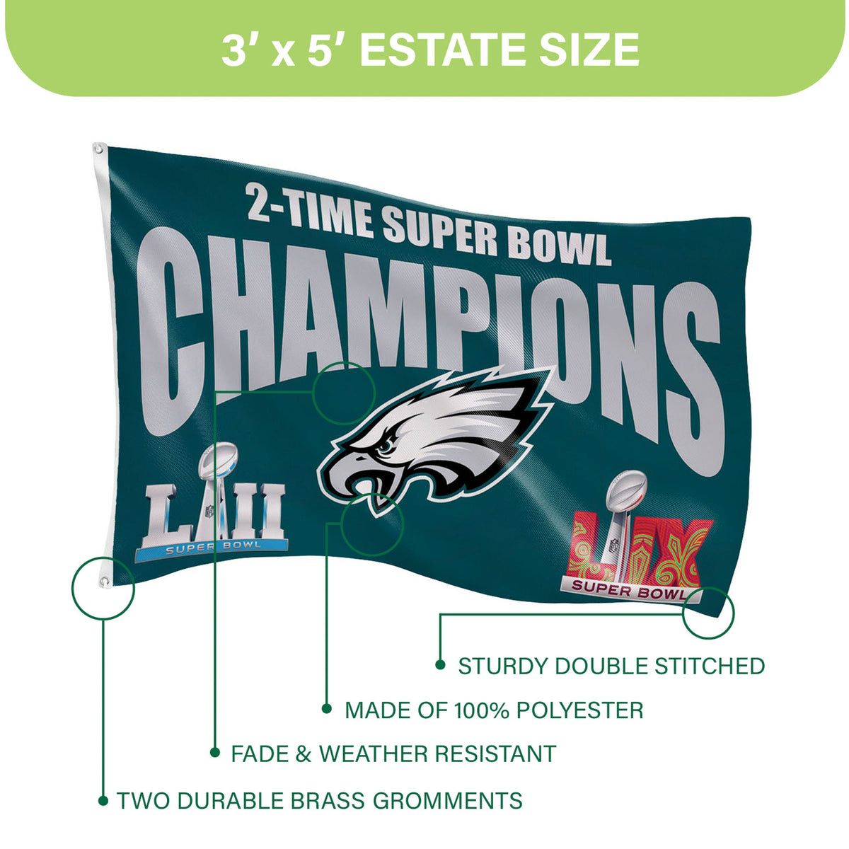Philadelphia Eagles Multi-Win Super Bowl Champions Football 3x5 Flag