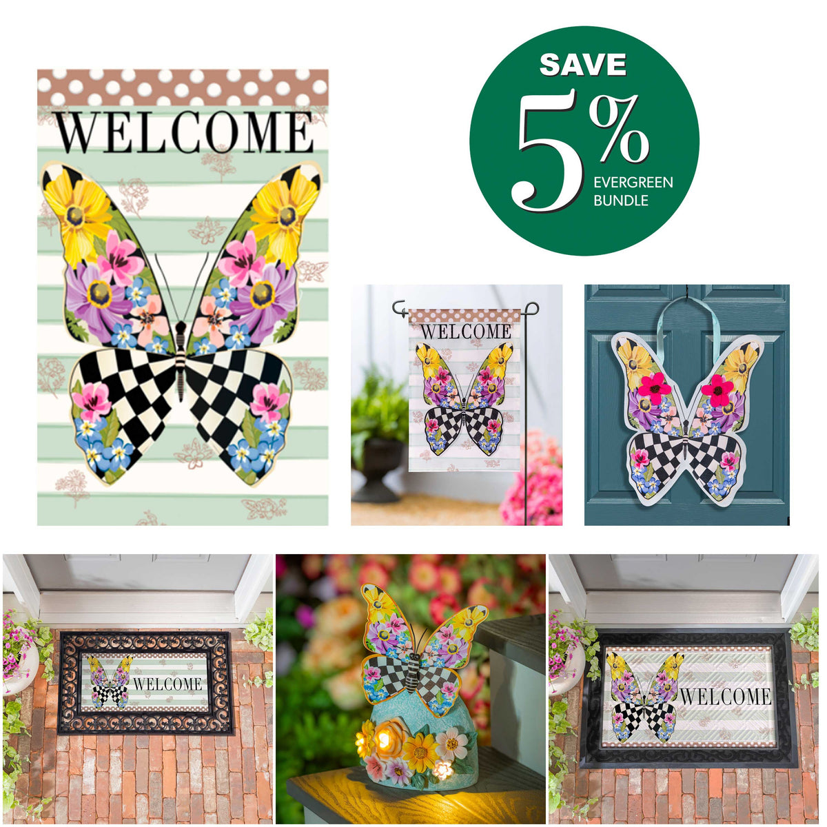 Courtly Check Butterfly Applique Garden Flag