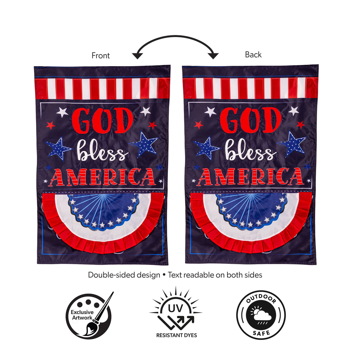 Patriotic God Bless America Applique House Flag