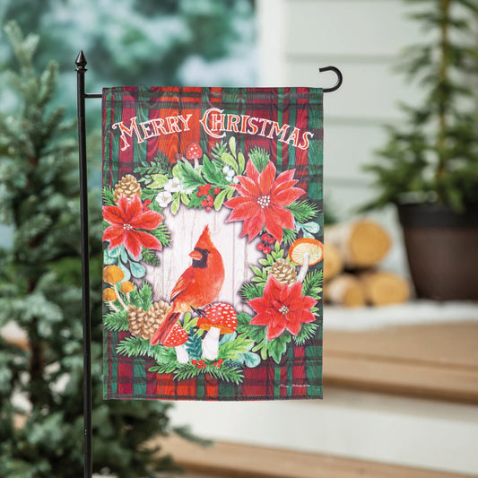Merry Christmas Cardinal Moire Garden Flag
