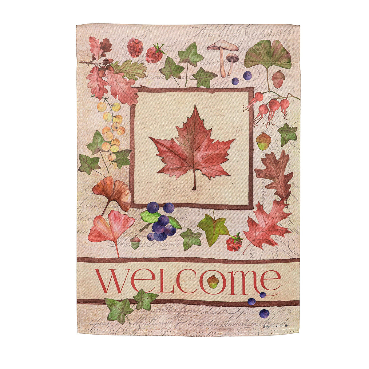 Welcome Fall Leaf Suede Garden Flags
