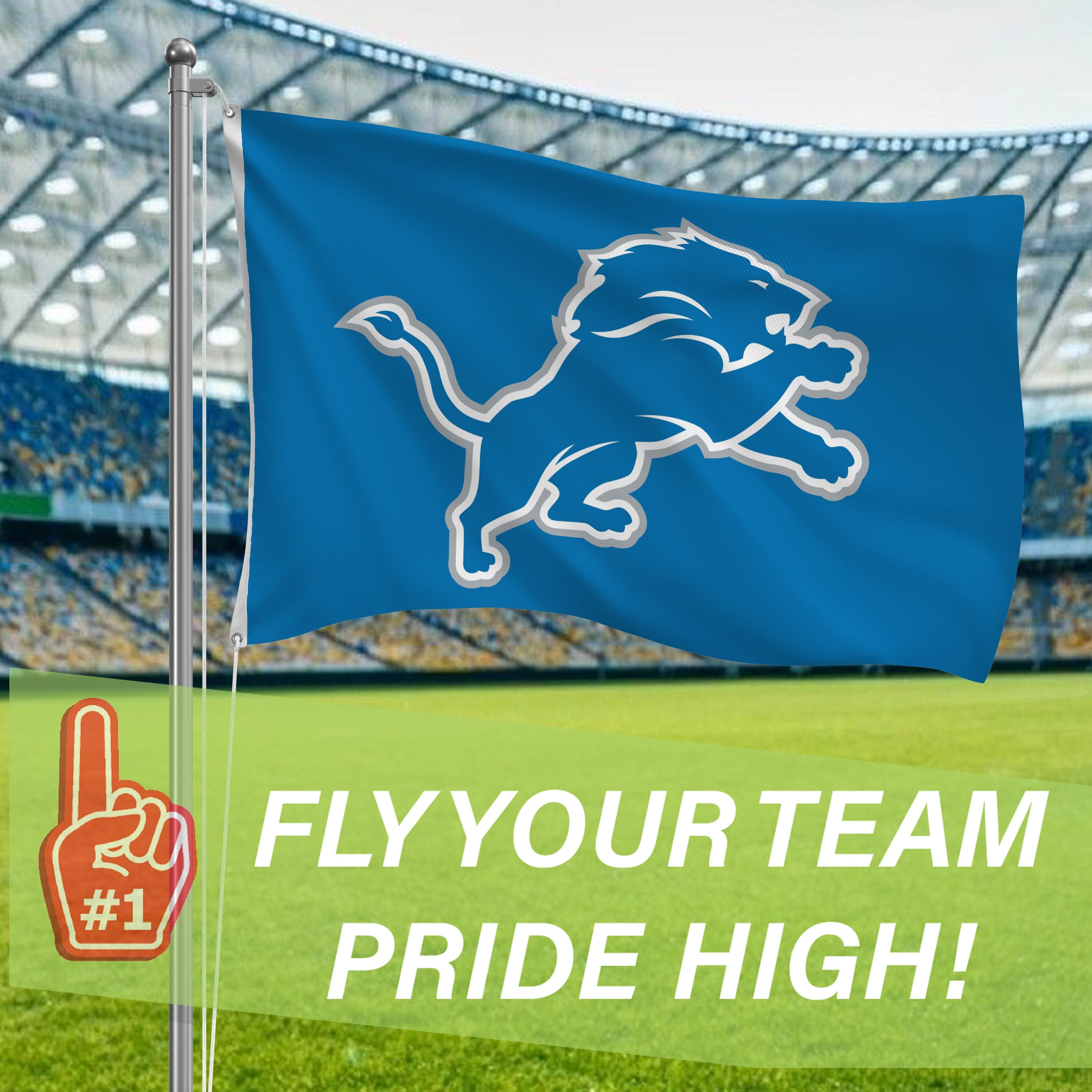 Detroit Lions Single Sided Flag w/ 2 Grommets, 3'x5'