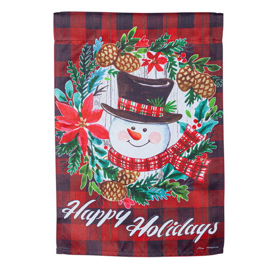 Happy Holiday Snowman Suede Garden Flag