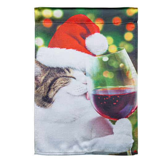 Christmas Cat with Wine Lustre Garden Flag