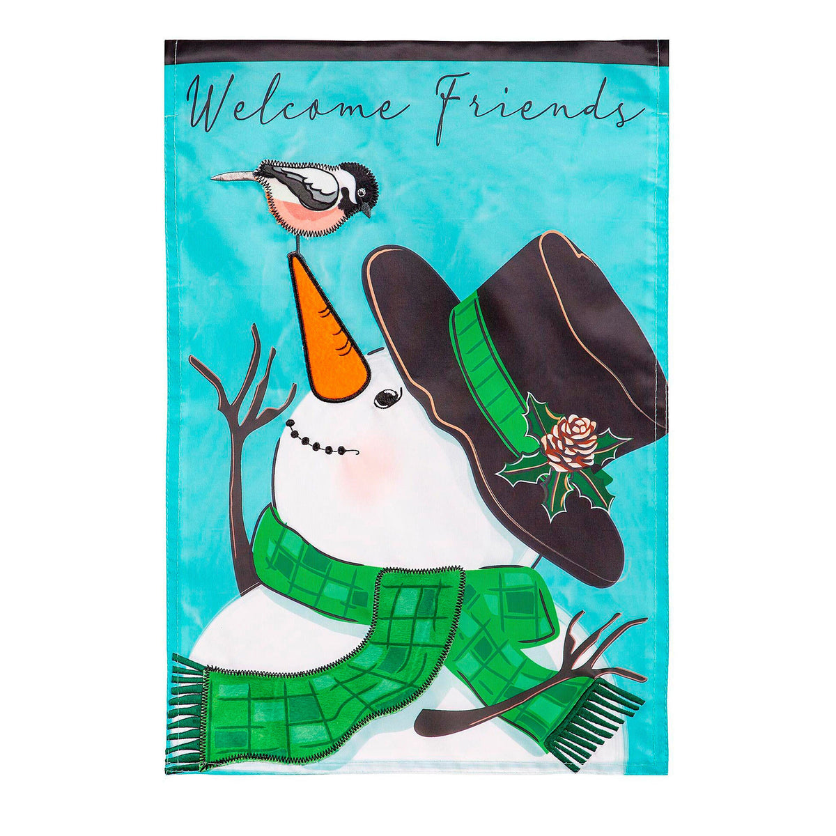 Snowman and Chickadee Applique House Flag