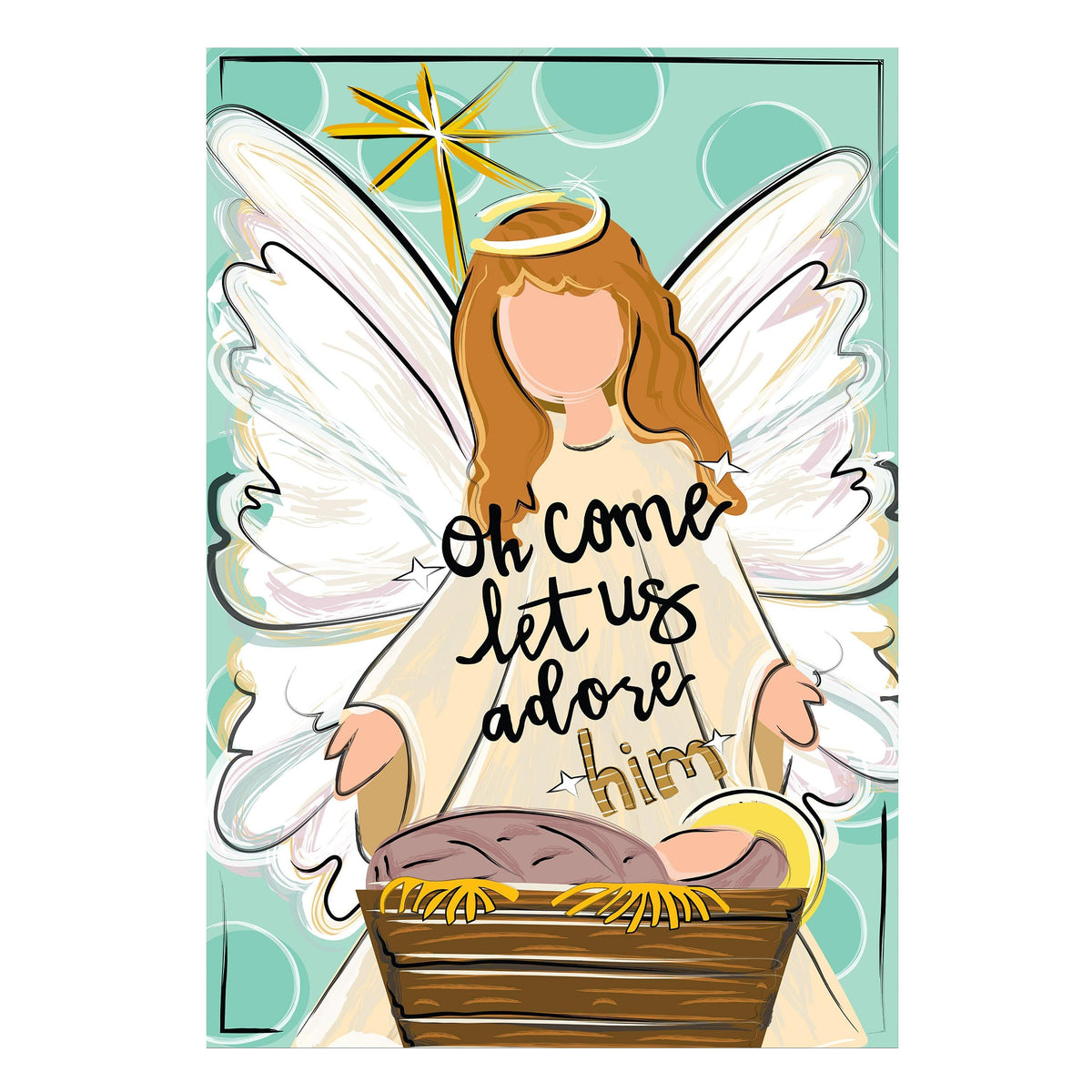 Oh Come Let Us Adore Him Applique House Flag