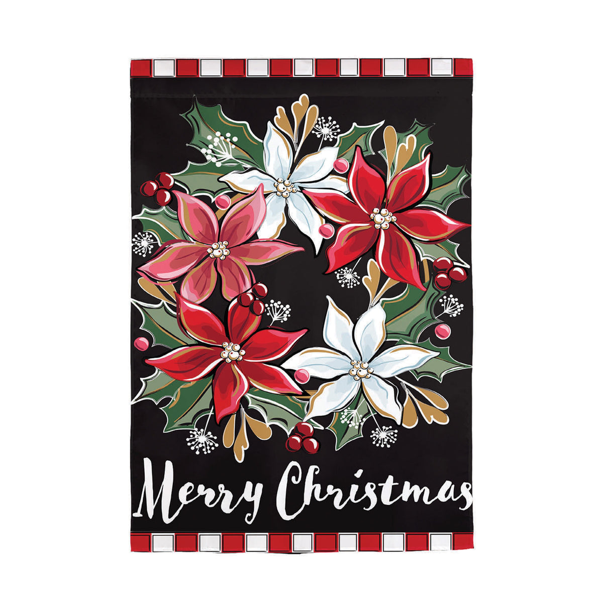 Poinsettia Wreath Applique Garden Flag