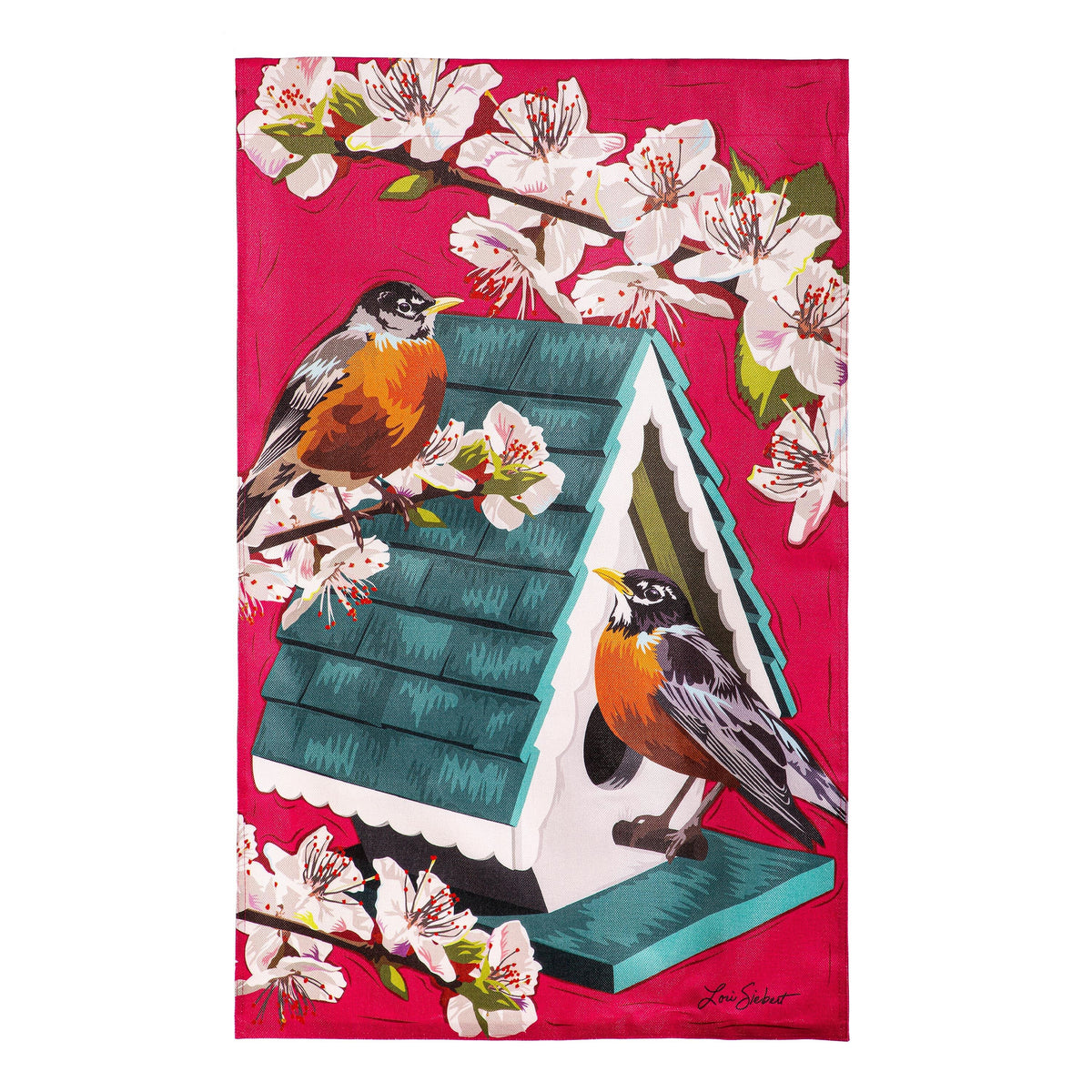 Cherry Blossoms & Friends Burlap House flag