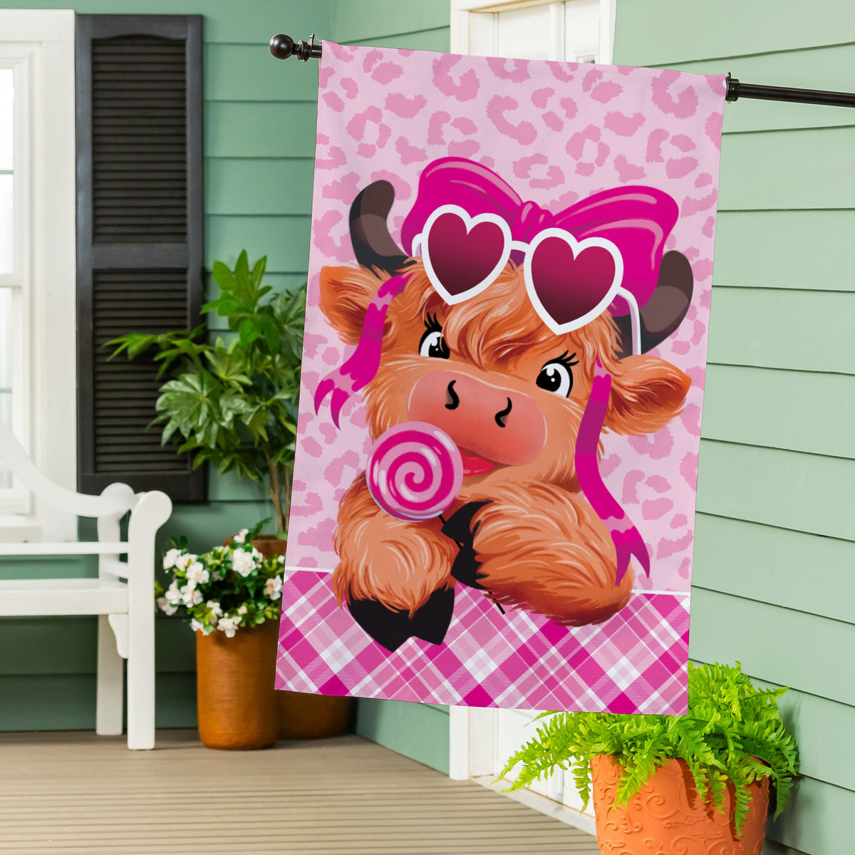 Lovely Laverne The Highland Cow Burlap House Flag